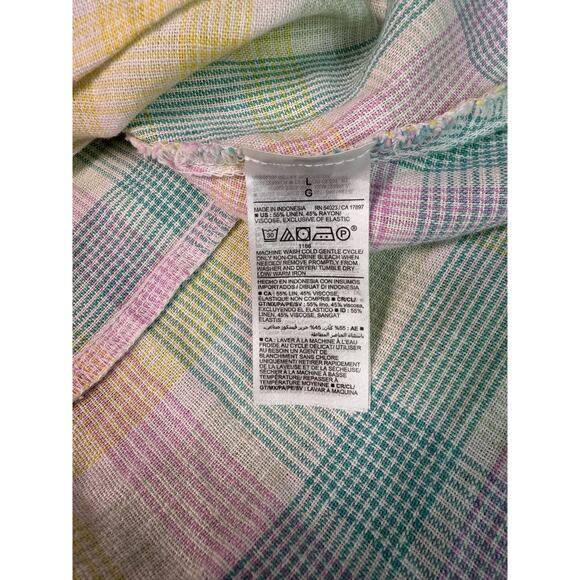 Old Navy Linen Blend Green Madras Dress Sz L Pockets Tie Front C165 - Picture 7 of 11